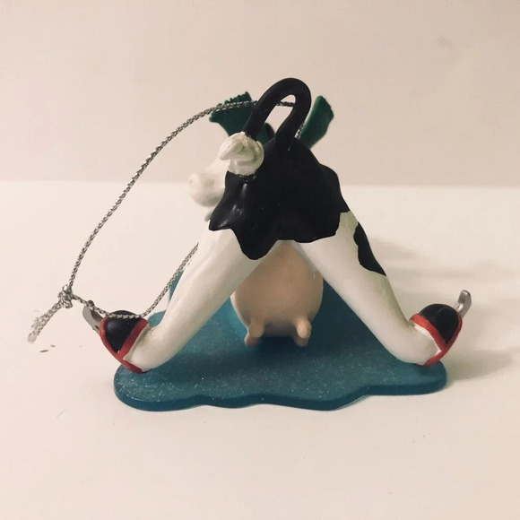Cow Skating Christmas Ornament 3 Inch Long Plastic Figure - Picture 4 of 10